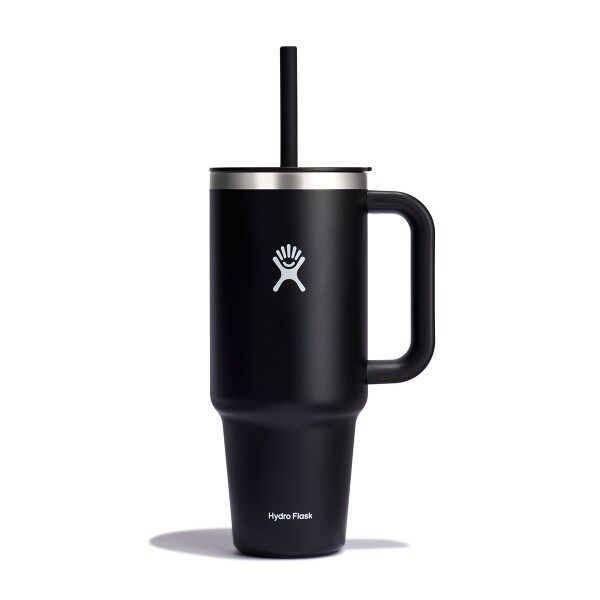 Hydro Flask 40oz black travel mug with straw